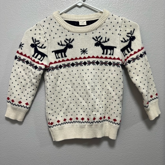 mullsan Other - Mullsan 5T Holiday Reindeer Knit Sweater - White with Navy & Red - Kids